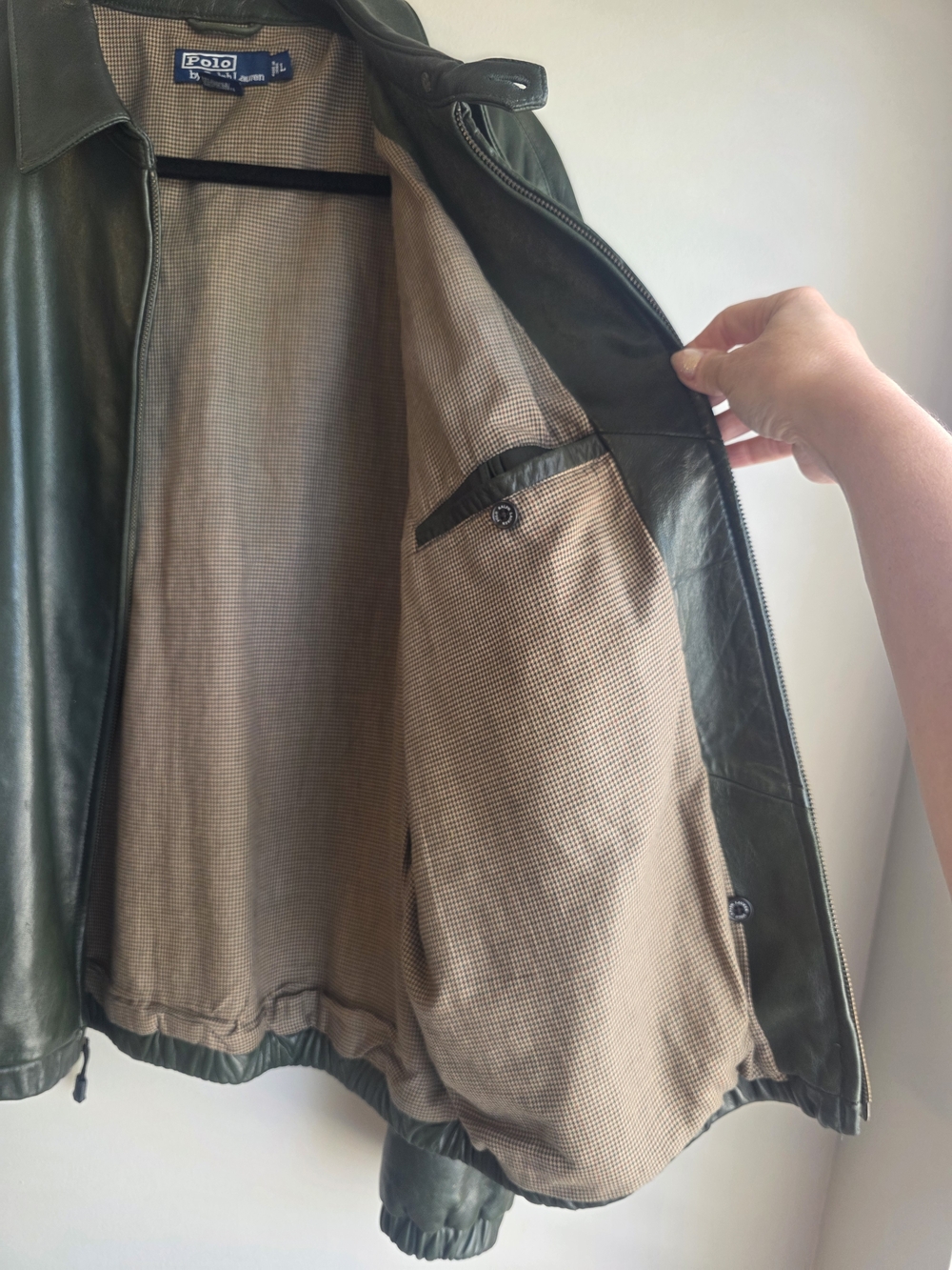 VTG Polo Ralph Lauren Olive Leather Bomber Jacket - Premium Leather - Picture 17 of 17